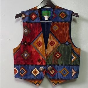 Vintage 90’s Colorful Western Cowgirl Style Geometric Tapestry Vest